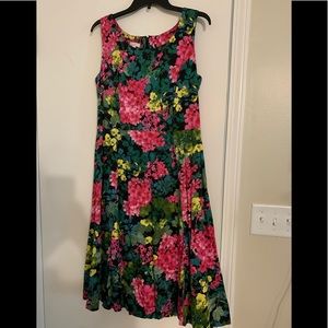Lovely pink yellow floral Talbots midi dress 12